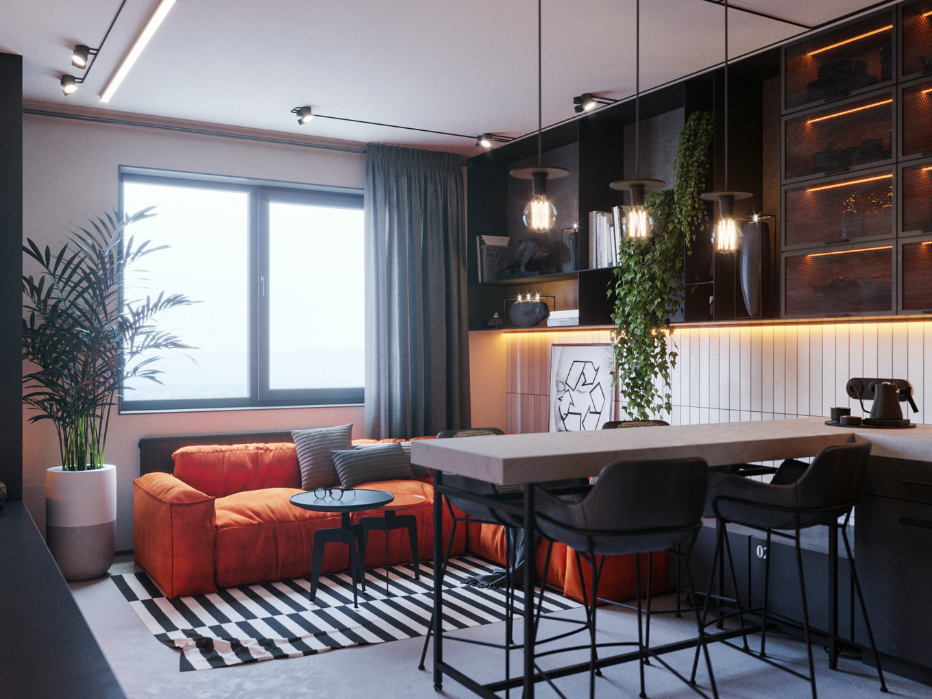 橙蓝双色打造惊艳空间，专业点评设计亮点-7