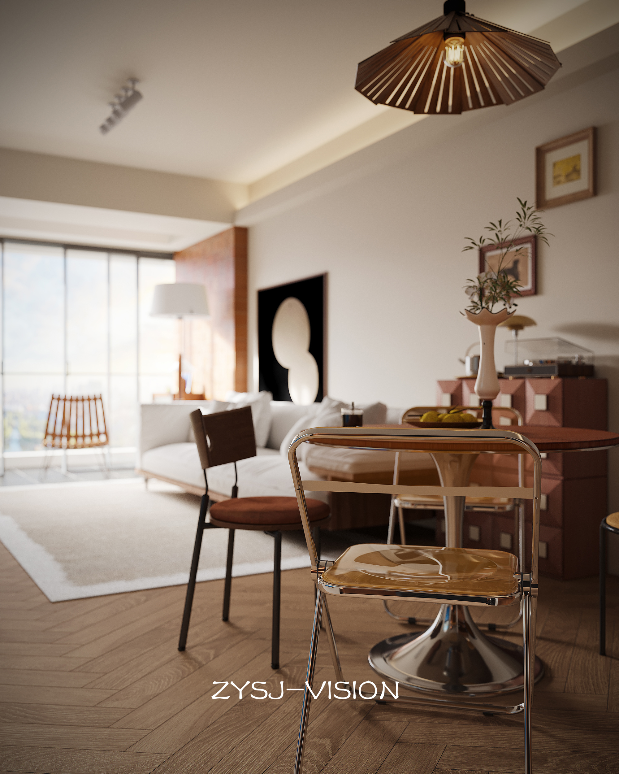 复古与未来的对话 · 一个带猫屋与佛龛的中古风客厅-4