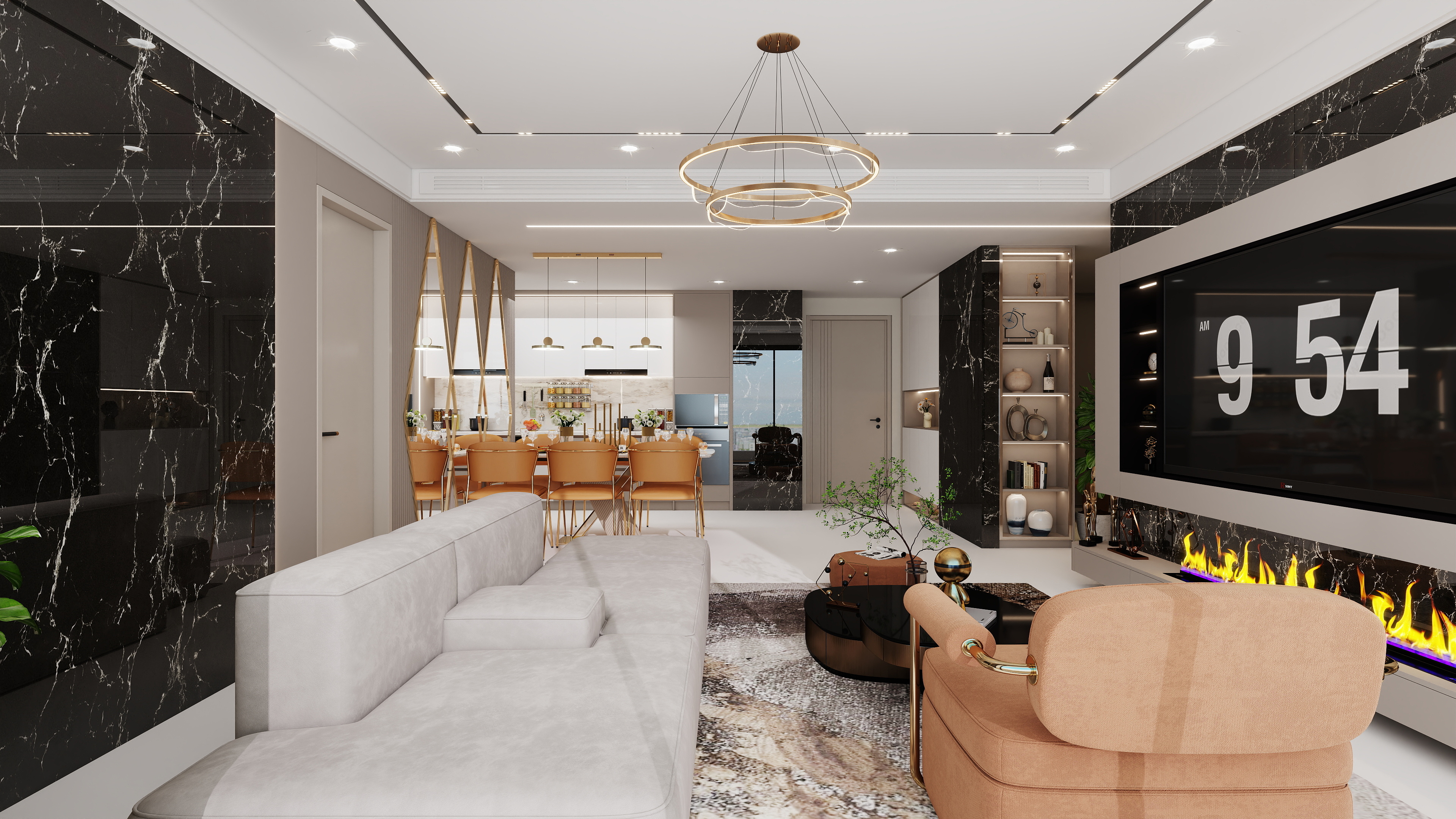 Small Kitchen , Living room , dining table, TV unit-1