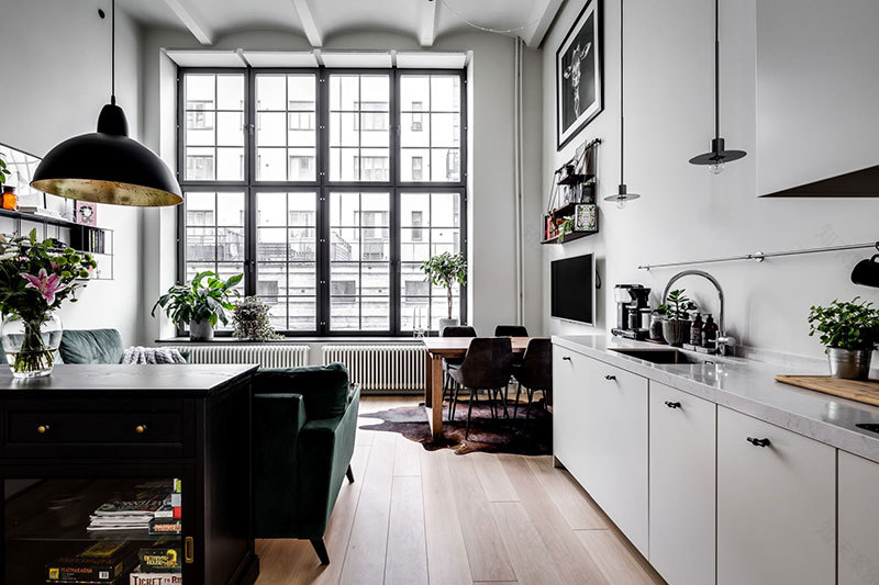 斯堪的纳维亚风格阁楼公寓,绿色沙发点亮百年无线电工厂-11