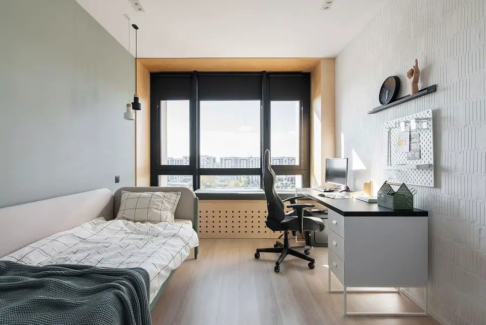 基辅 69 平米黑白绿时尚公寓设计-9