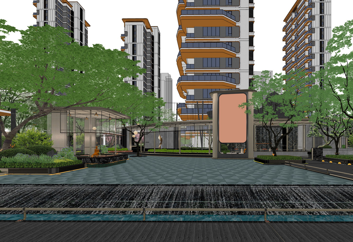 西安中铁建西派玺悦示范区景观SU模型-8