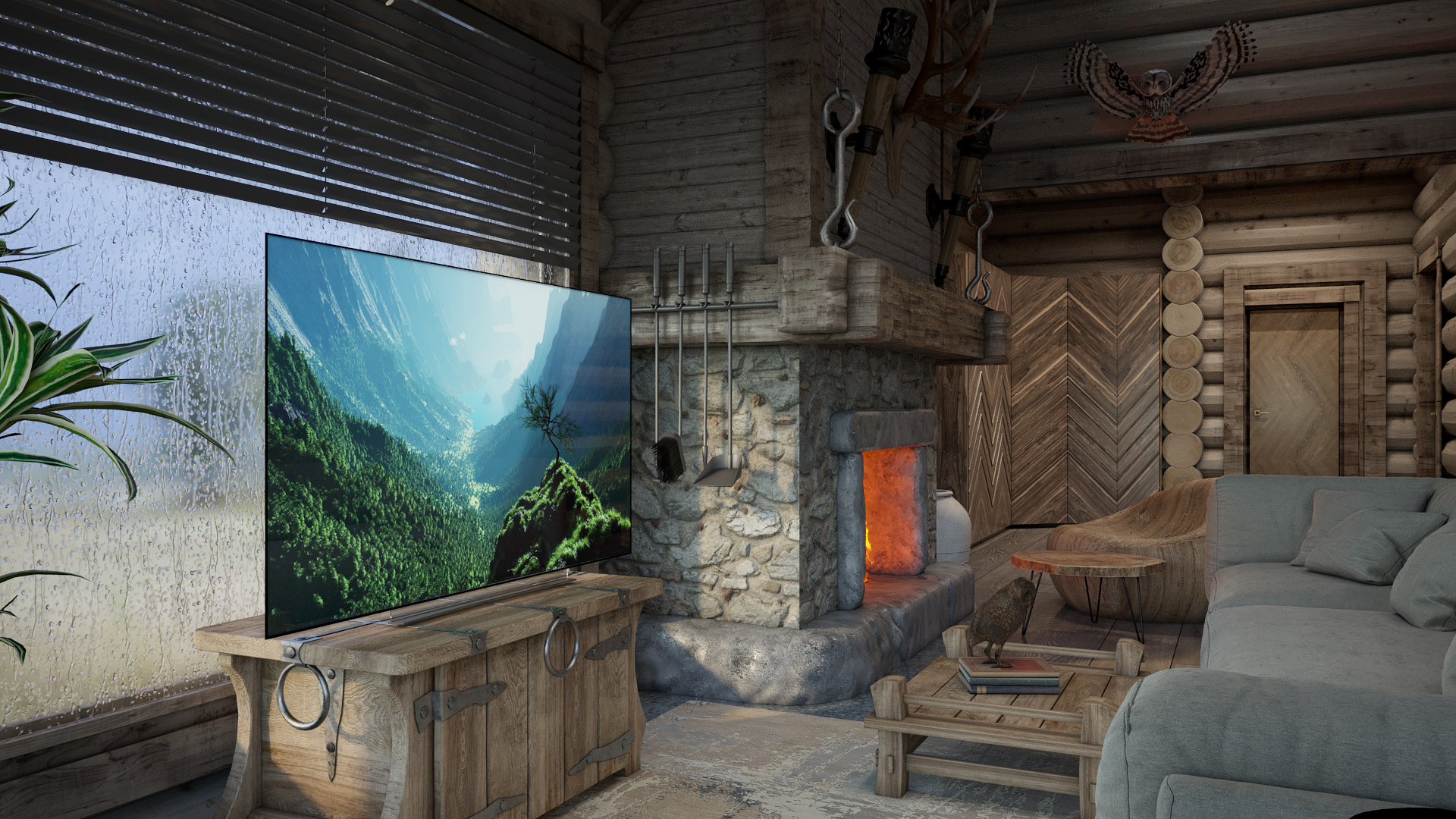 Варианты интерьера в срубе.-14