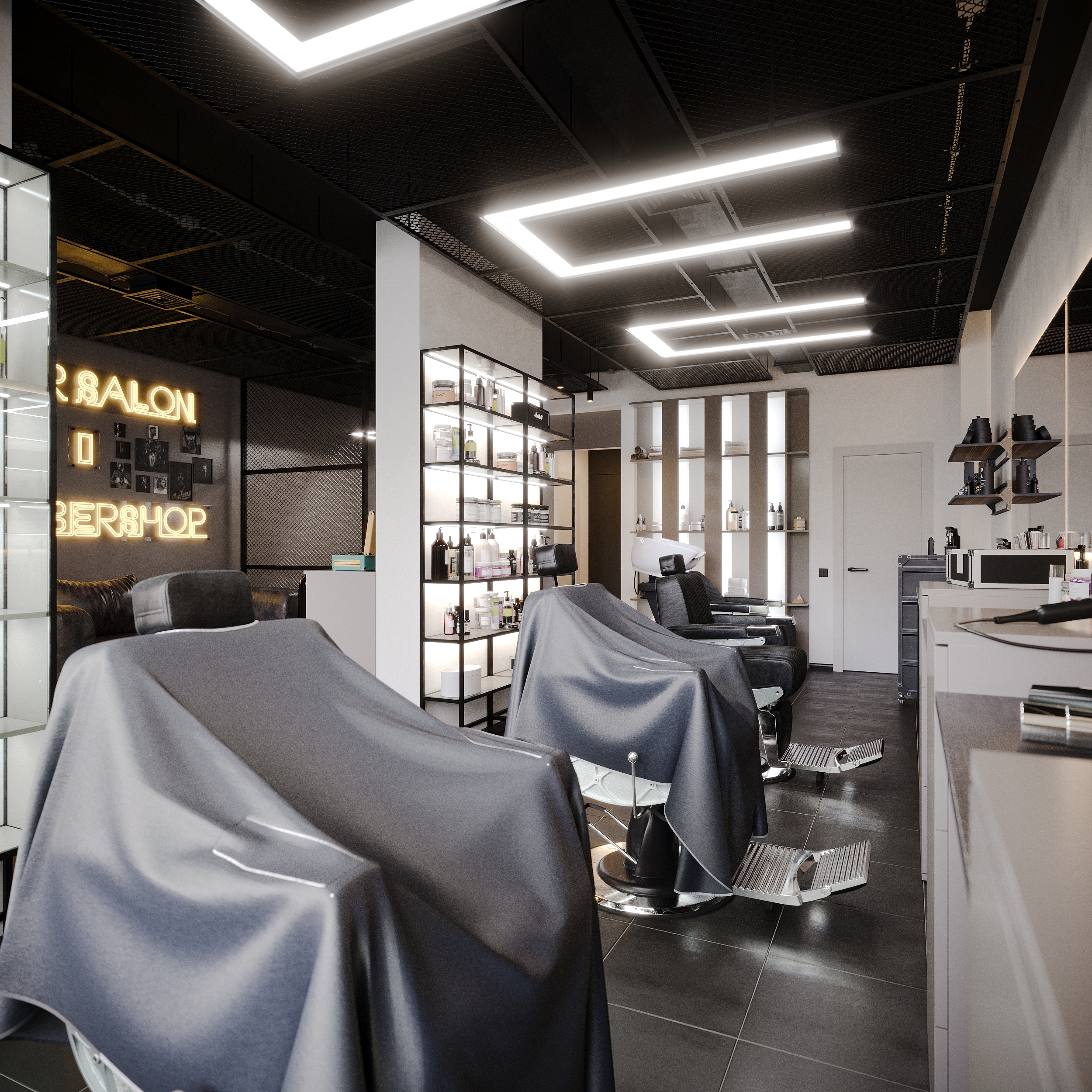 Modern Industrial Barbershop — Interior Visualization-20
