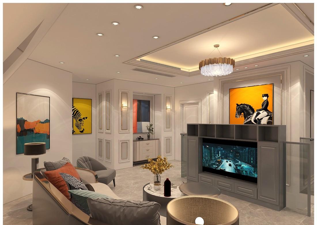 天津绿道丹庭美式轻奢复式设计-12