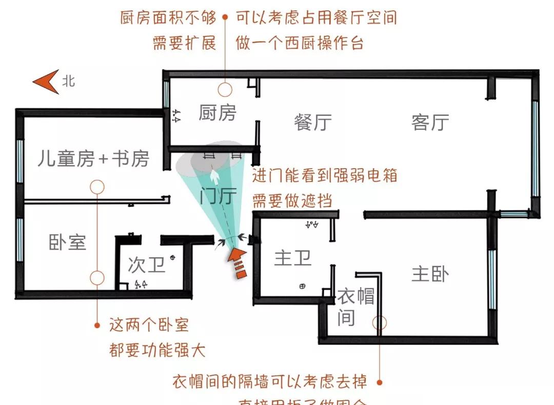 莫兰迪色系撞色设计,打造 107㎡三室一厅的时尚空间-2