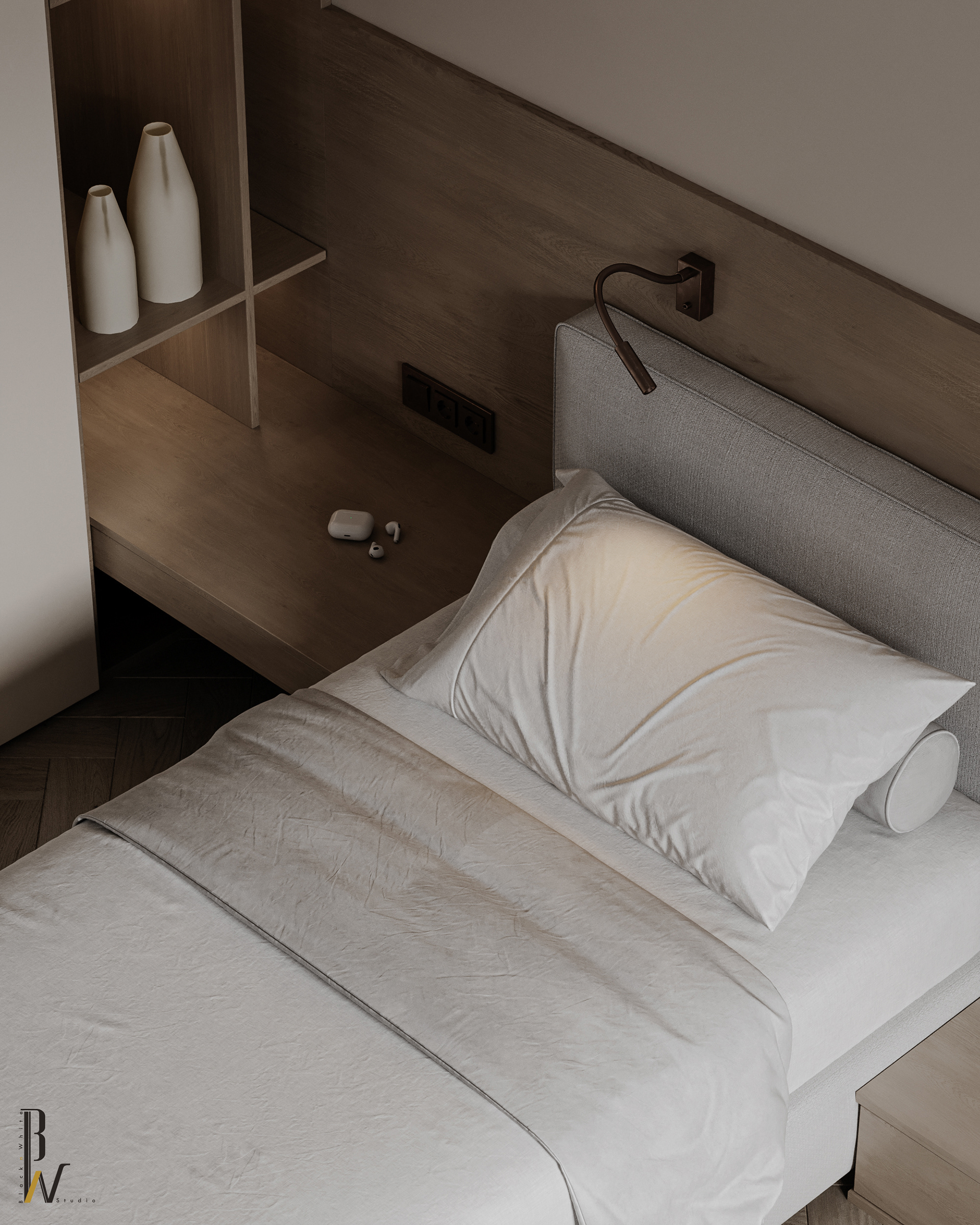 双人卧室设计丨阿联酋丨Black N White-10