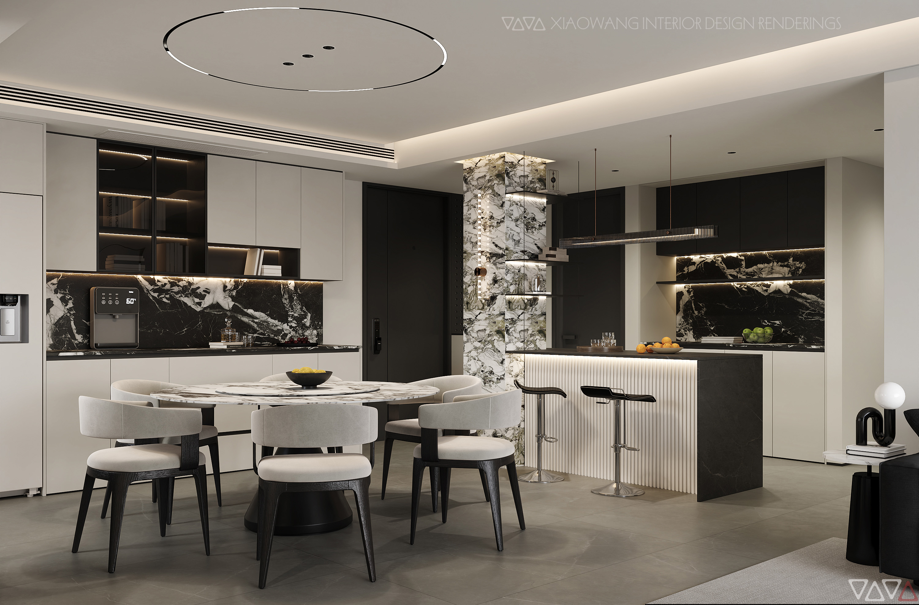 现代黑白灰客餐厅效果图-5