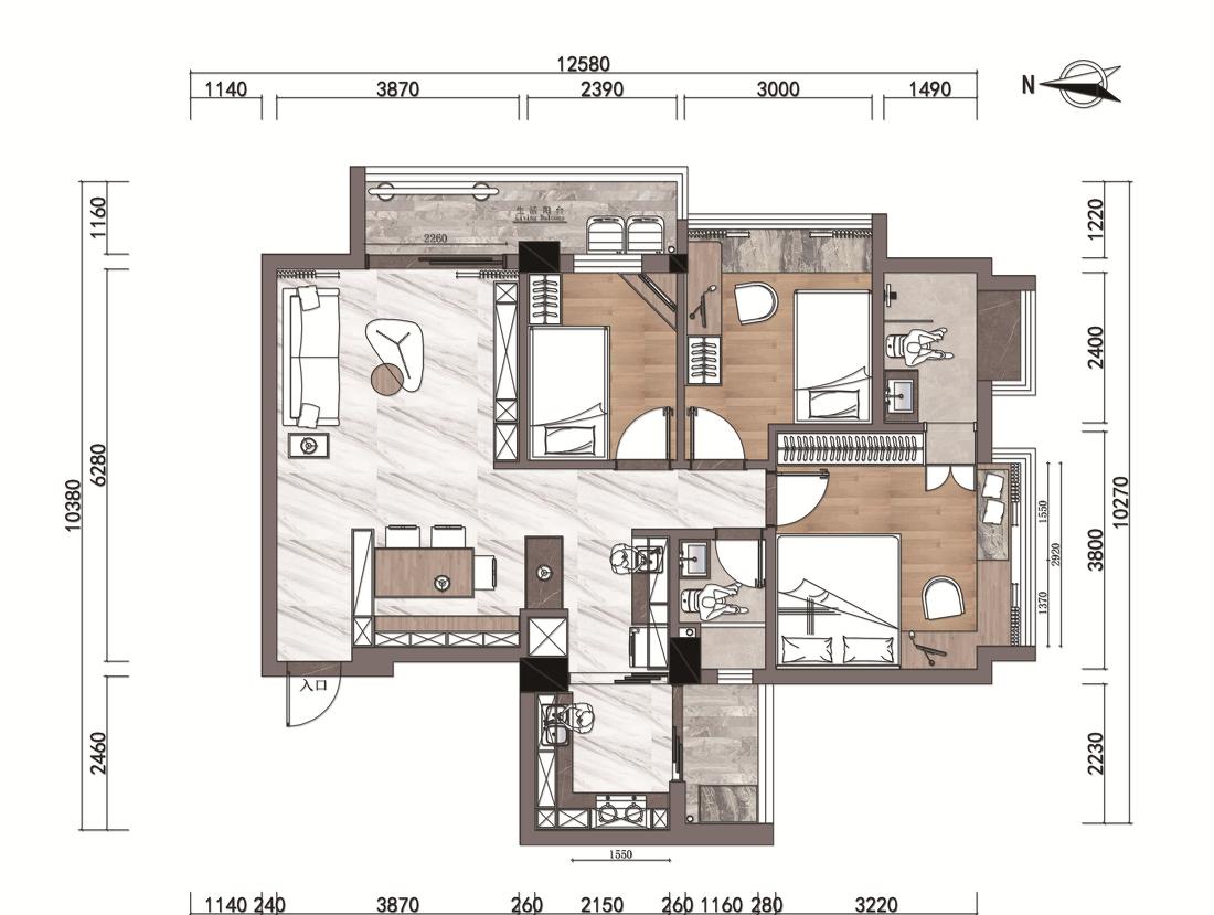 卡其色沙发搭配收纳墙,打造舒适宽敞客厅-2