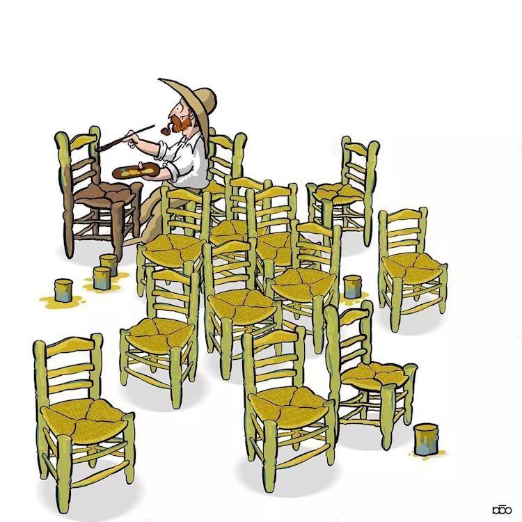 梵高生活艺术化,伊朗插画家漫画致敬经典-23