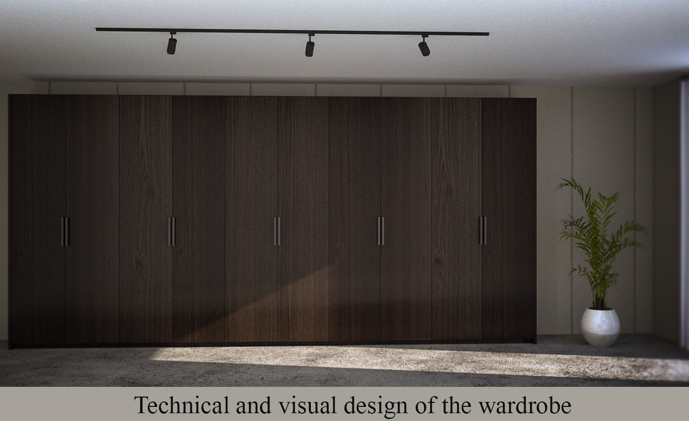 Technical drawing and 3D visual design of the wardrobe-0