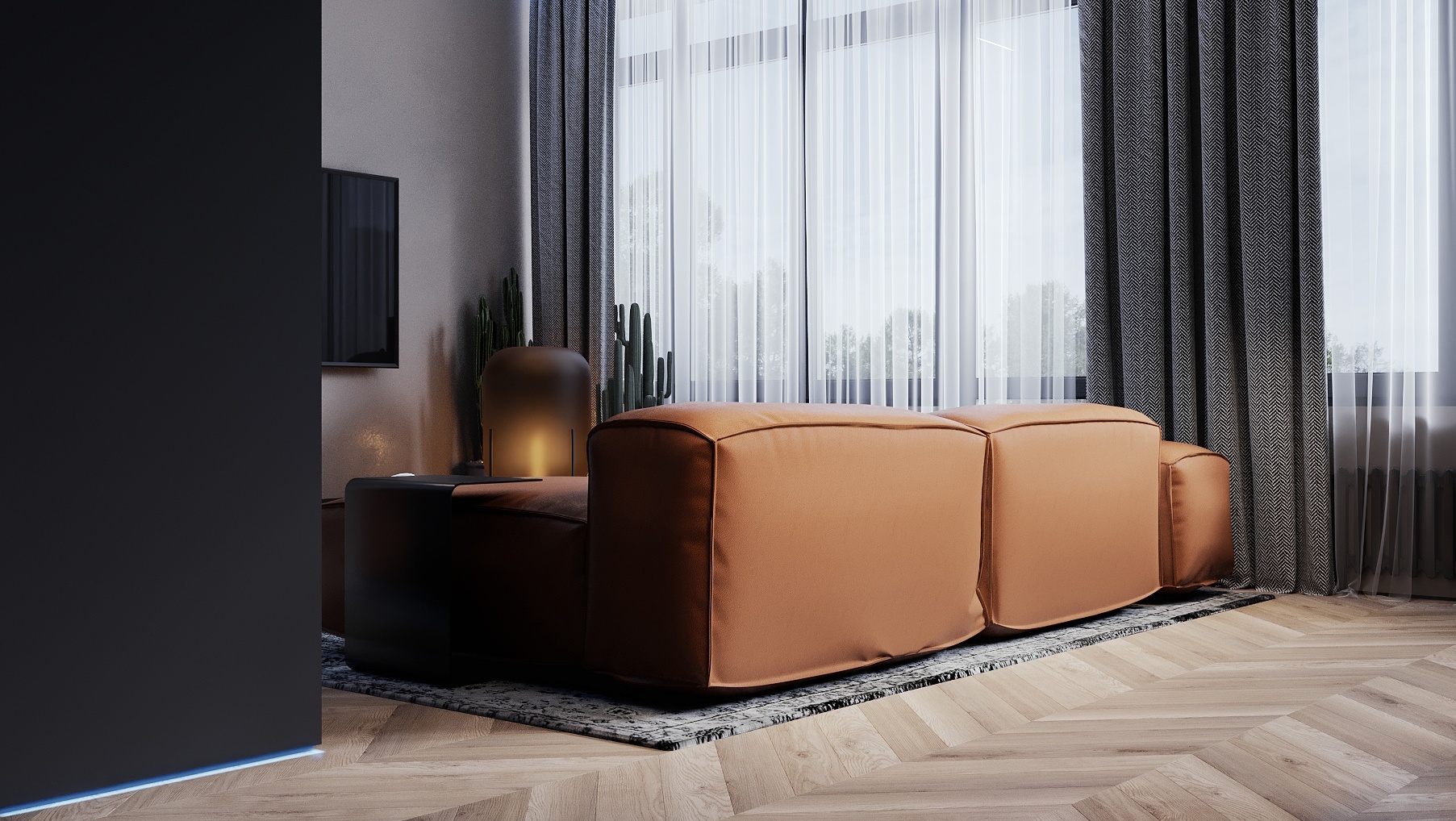 俄罗斯 74㎡深色系空间设计-3