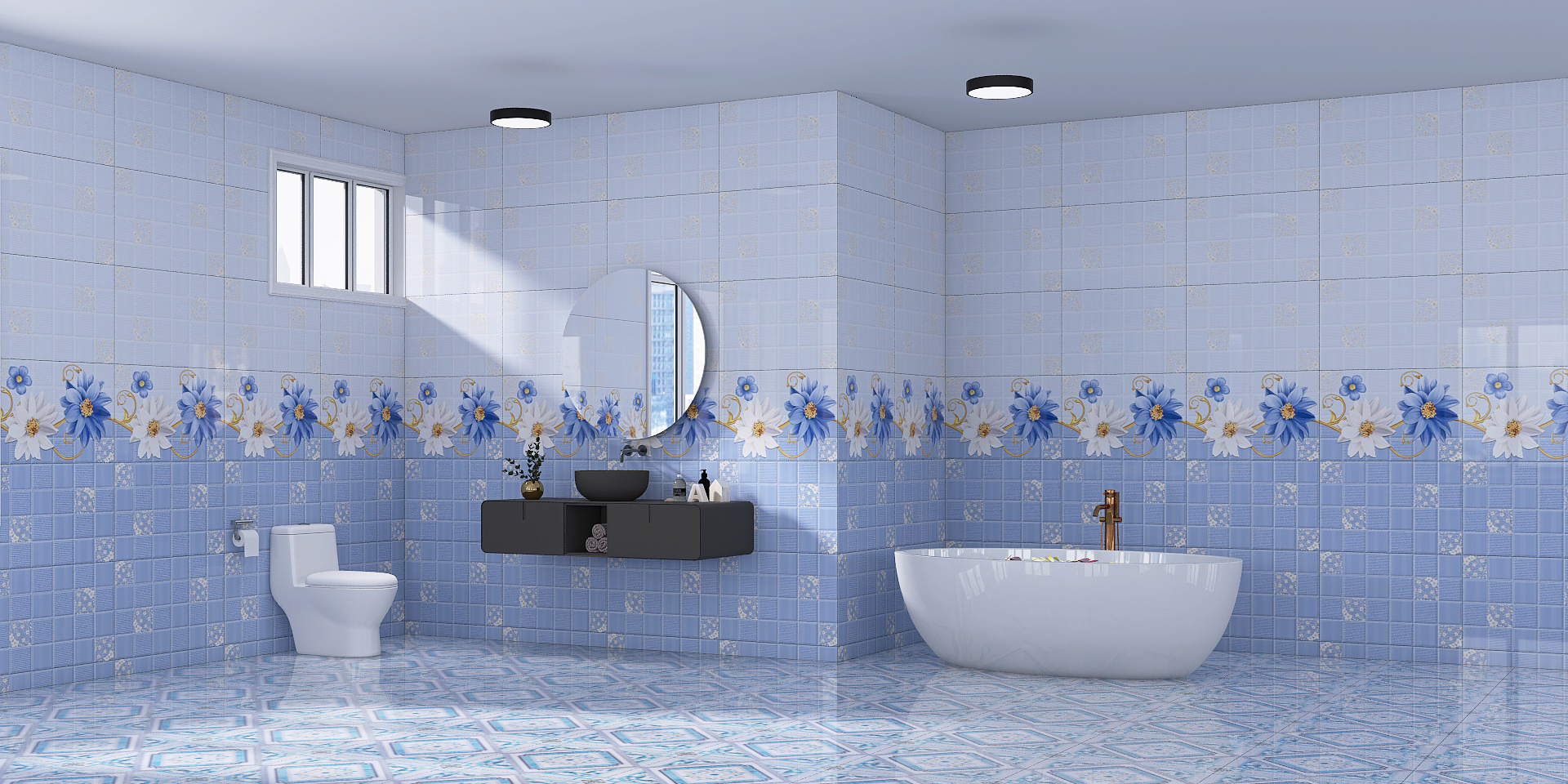 Bathroom Interior Design with floor and wall tiles-2