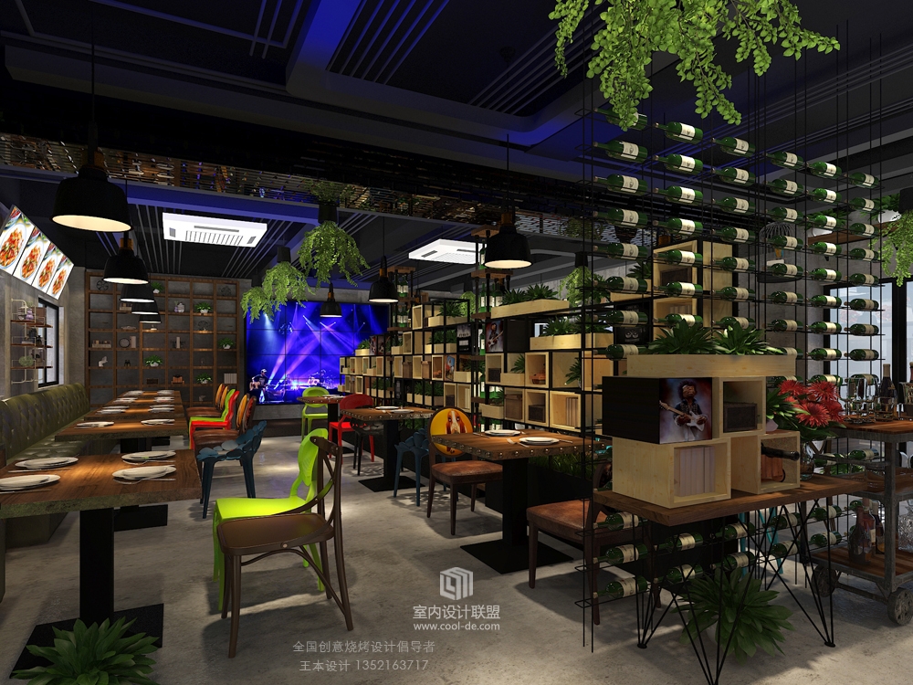 铜陵战友蚝情烧烤店重装设计案例展示，将绿色引入室内一家烧烤店-4