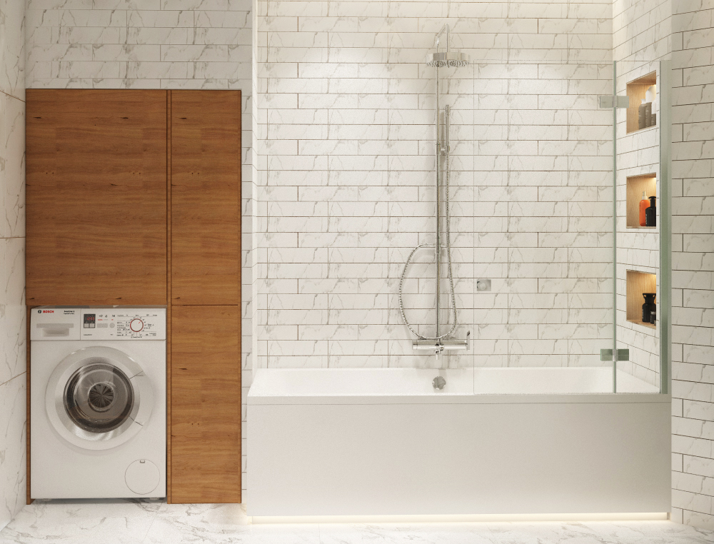 Оформление ванной в сдержанных тонах 9м² — портфолио бюро ARXY-23