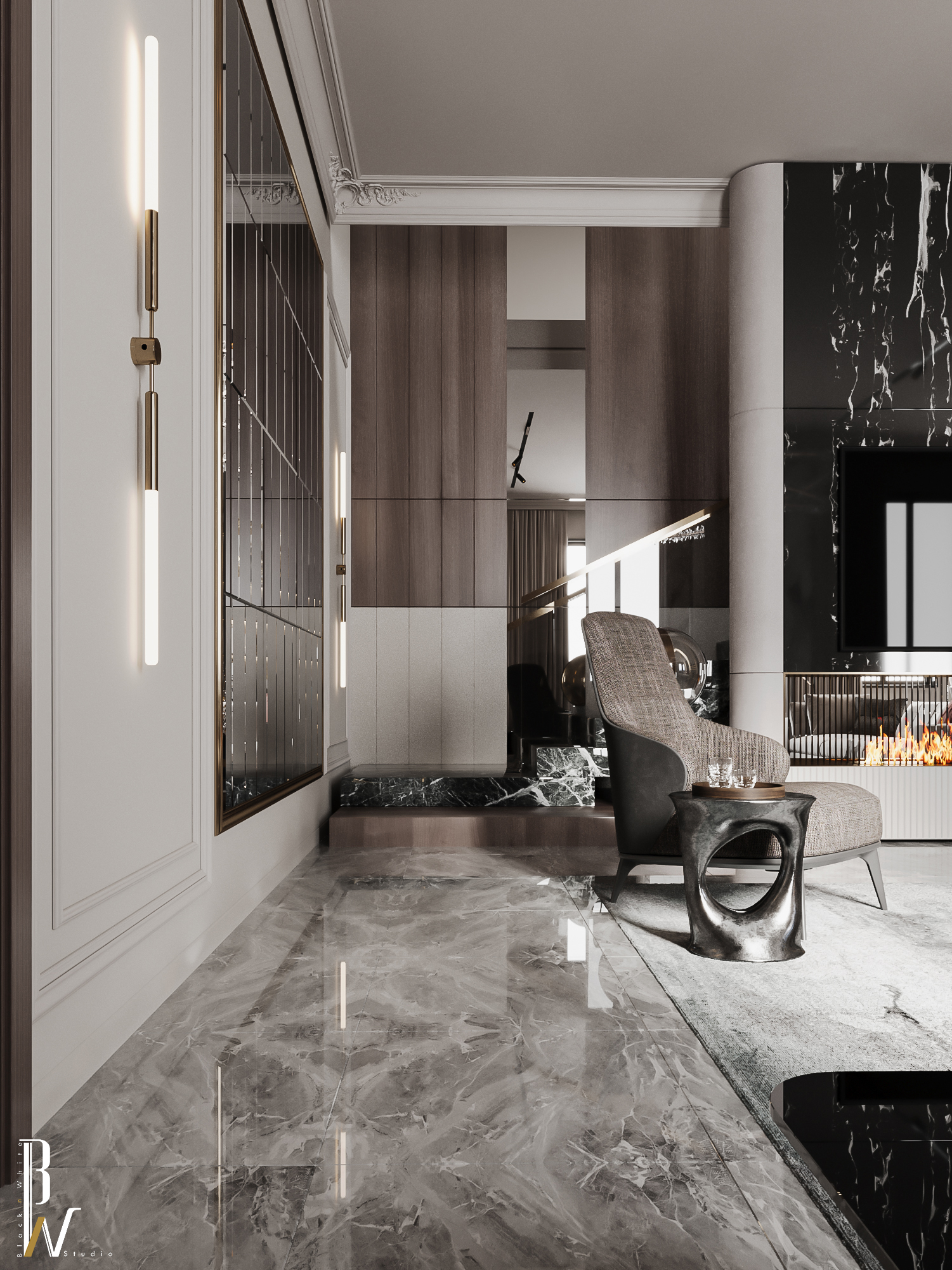 主厅设计丨沙特阿拉伯丨Black N White-28