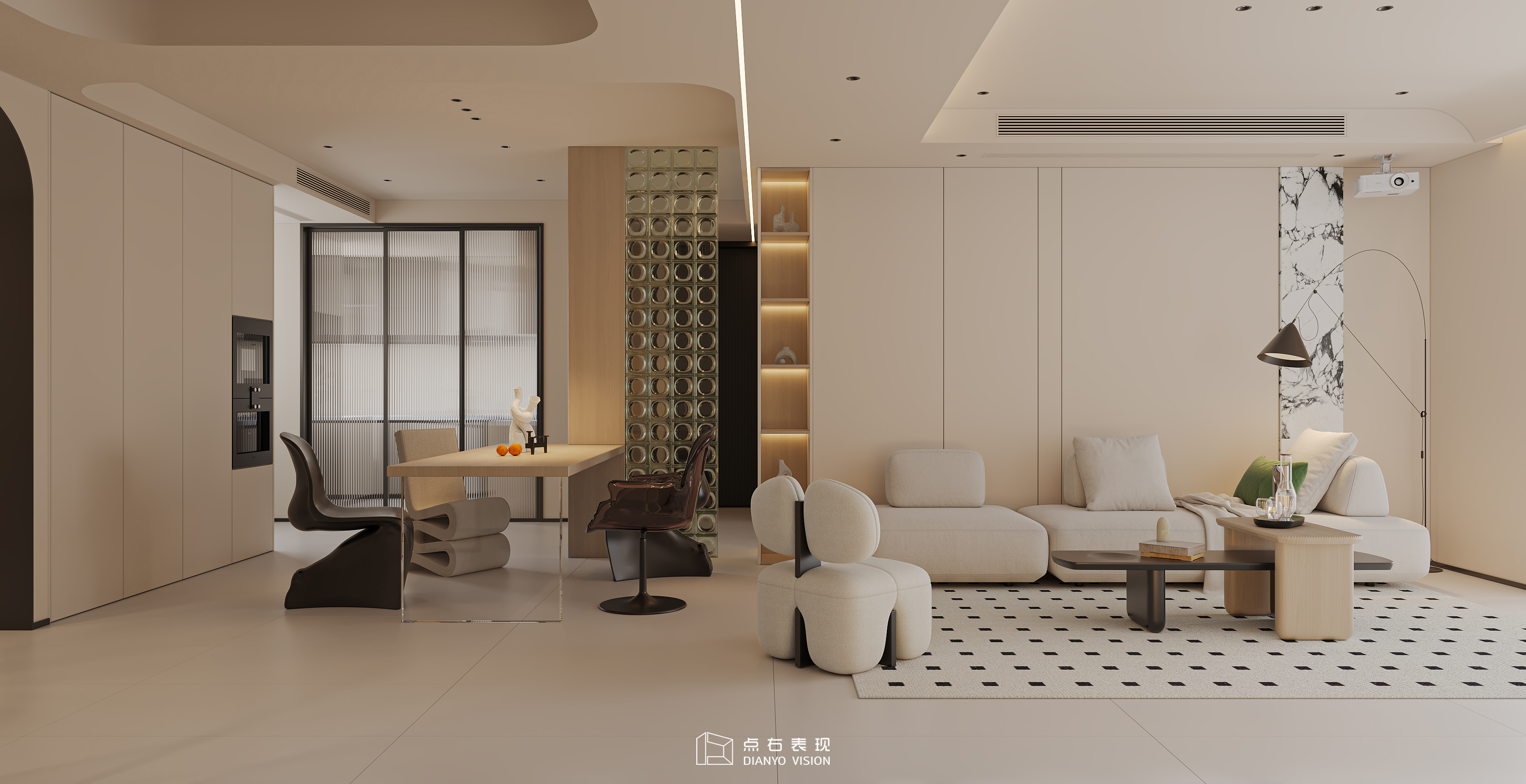 现代奶油风室内设计丨点右效果图表现-3