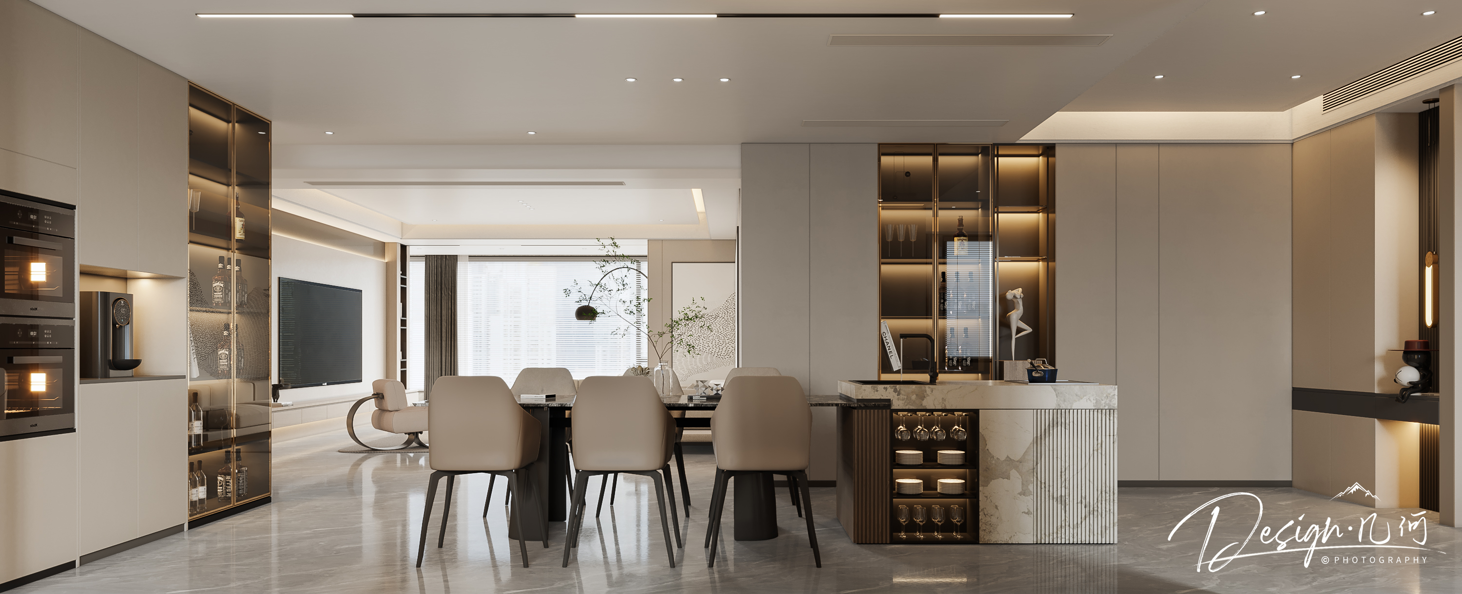 几何空间视觉表现 | 国建翠园现代奶油风客餐厅-5