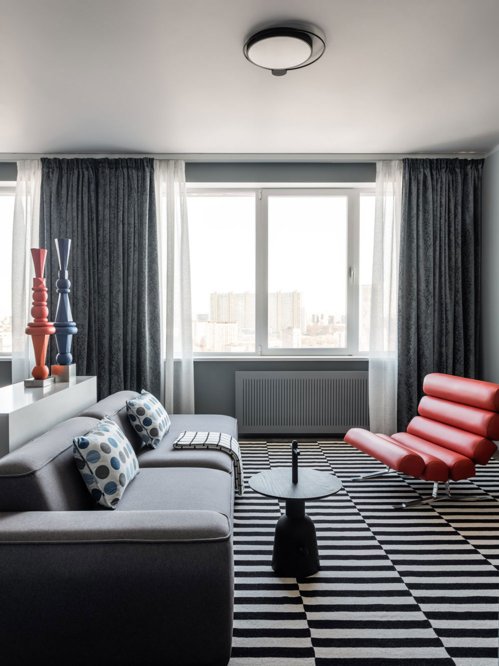 莫斯科 80 平米简约现代公寓,色彩点缀打破灰色空间-11