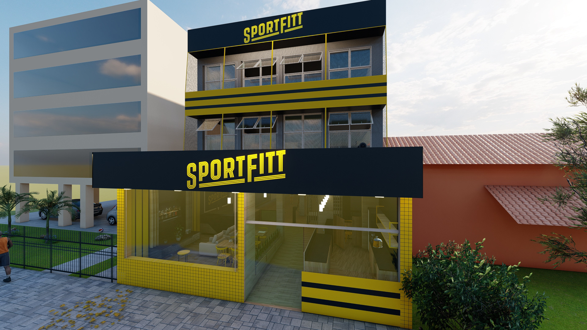 Modelagem e Render - Fachada Academia Sportfitt-2