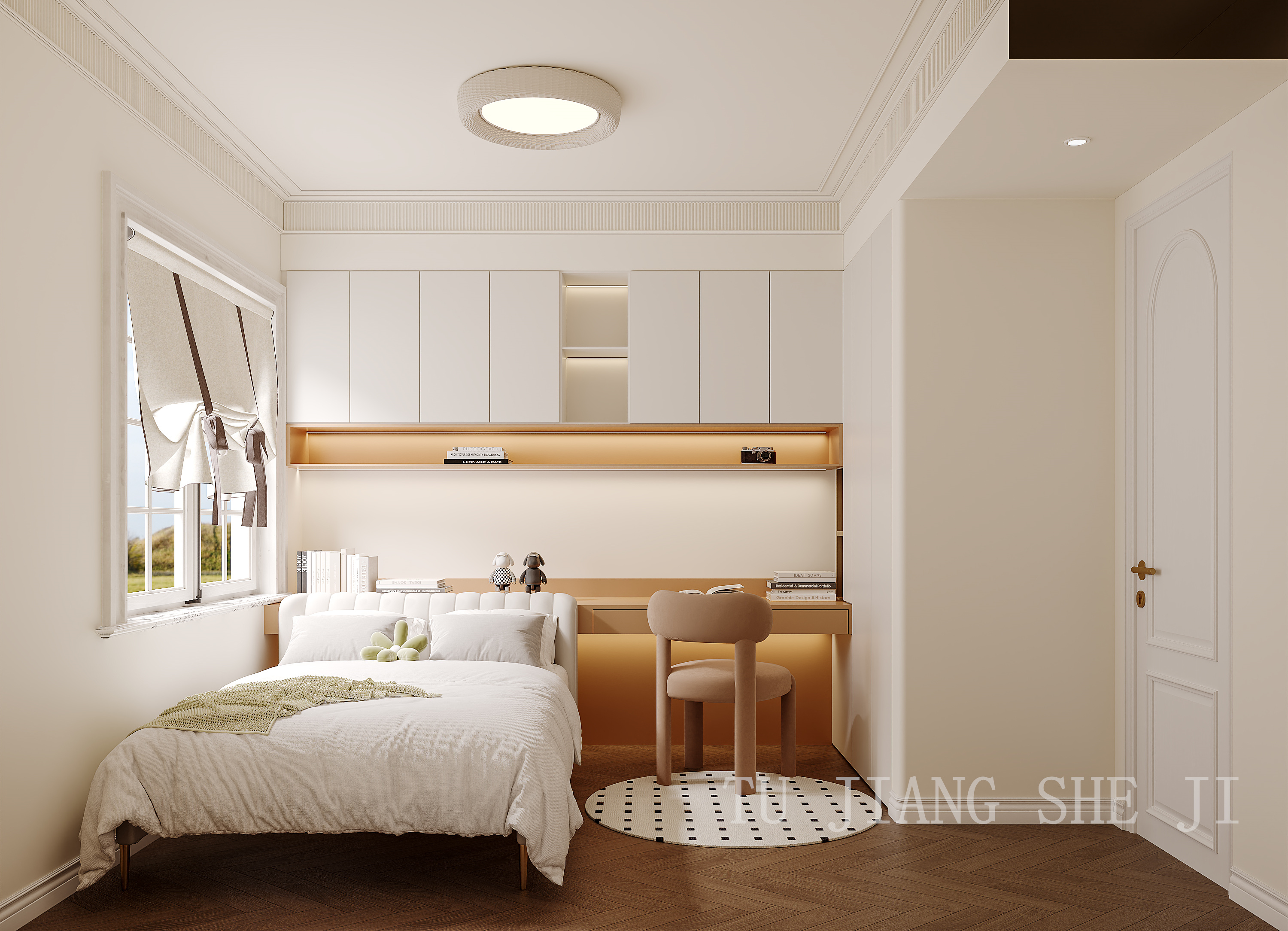 全屋案例丨轻法式，大胆撞色+复古元素，进门就被惊艳-9