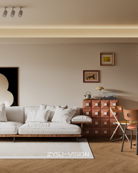 复古与未来的对话 · 一个带猫屋与佛龛的中古风客厅