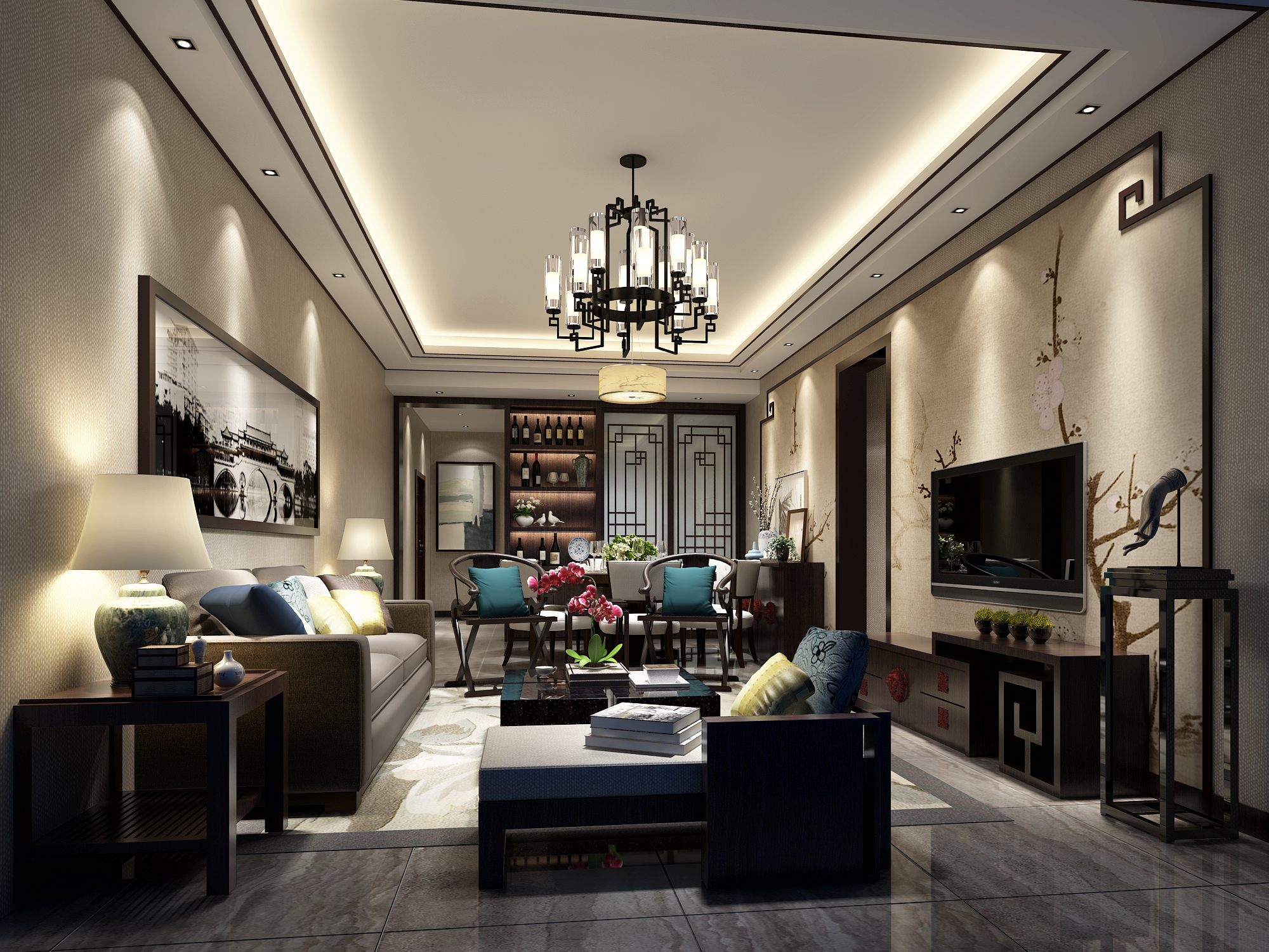 新中式 中式古典 奢华家装别墅样板房-6-9