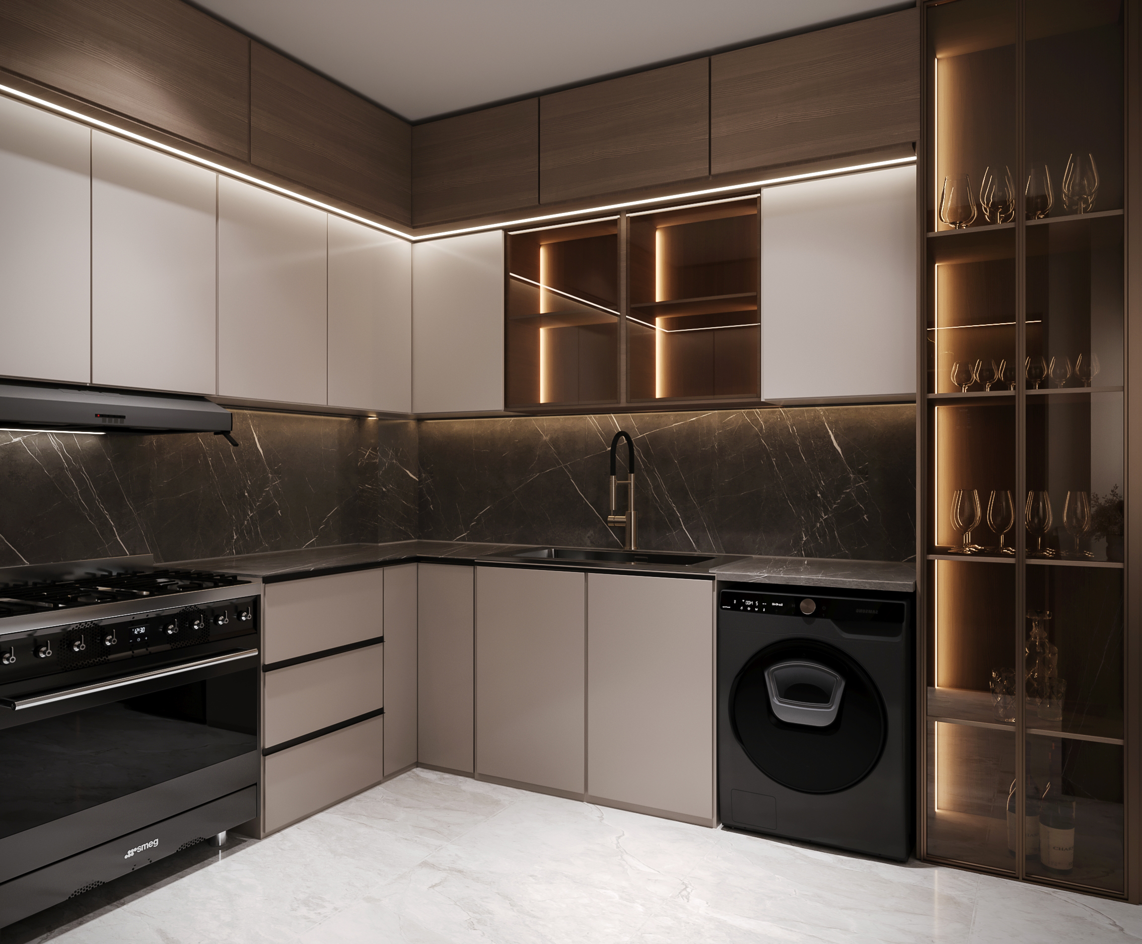 带厨房的现代接待区丨埃及丨ZAH设计工作室-10