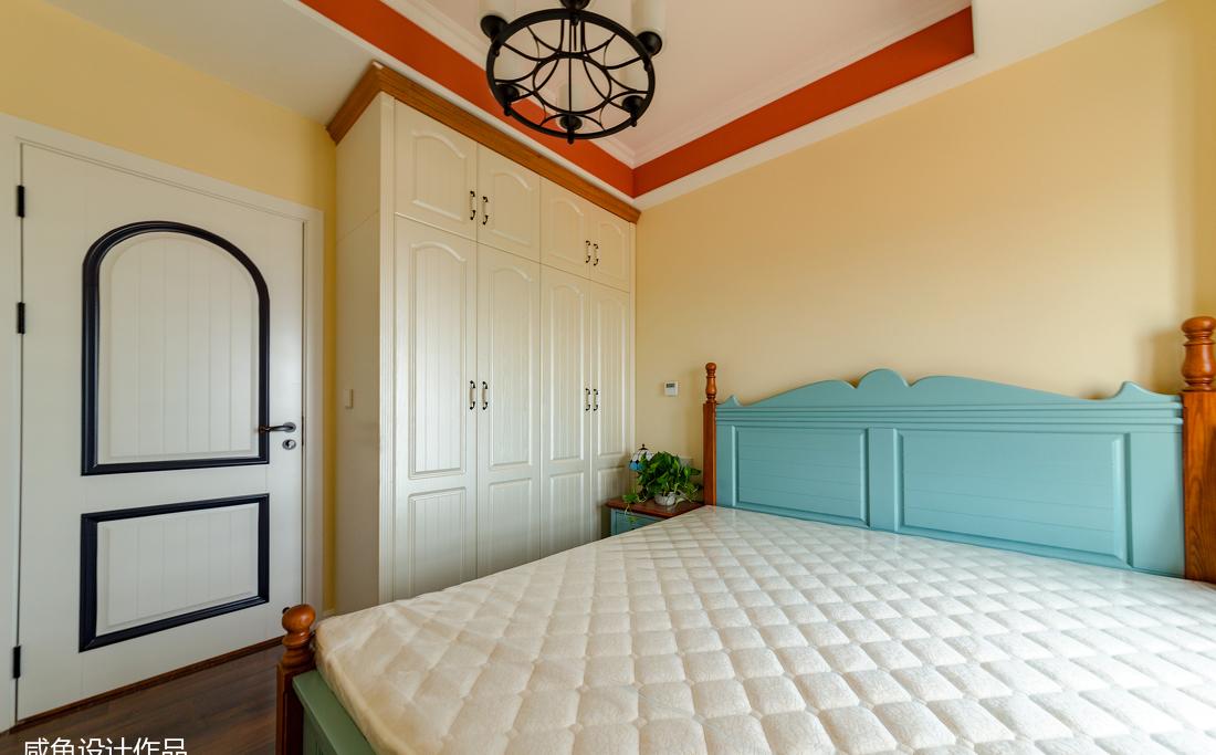 蓝色客厅文化石装饰，儿童房粉红榻榻米-16