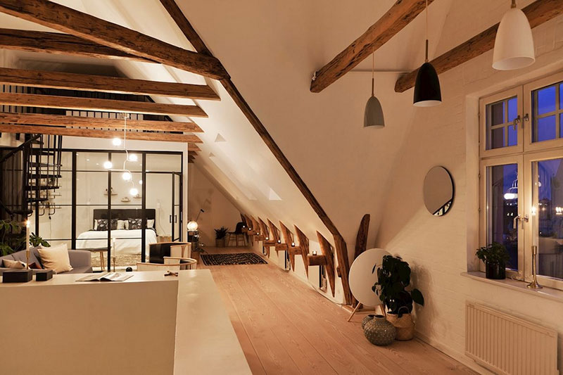 瑞典顶层阁楼 | 木梁与极简主义的完美融合-9