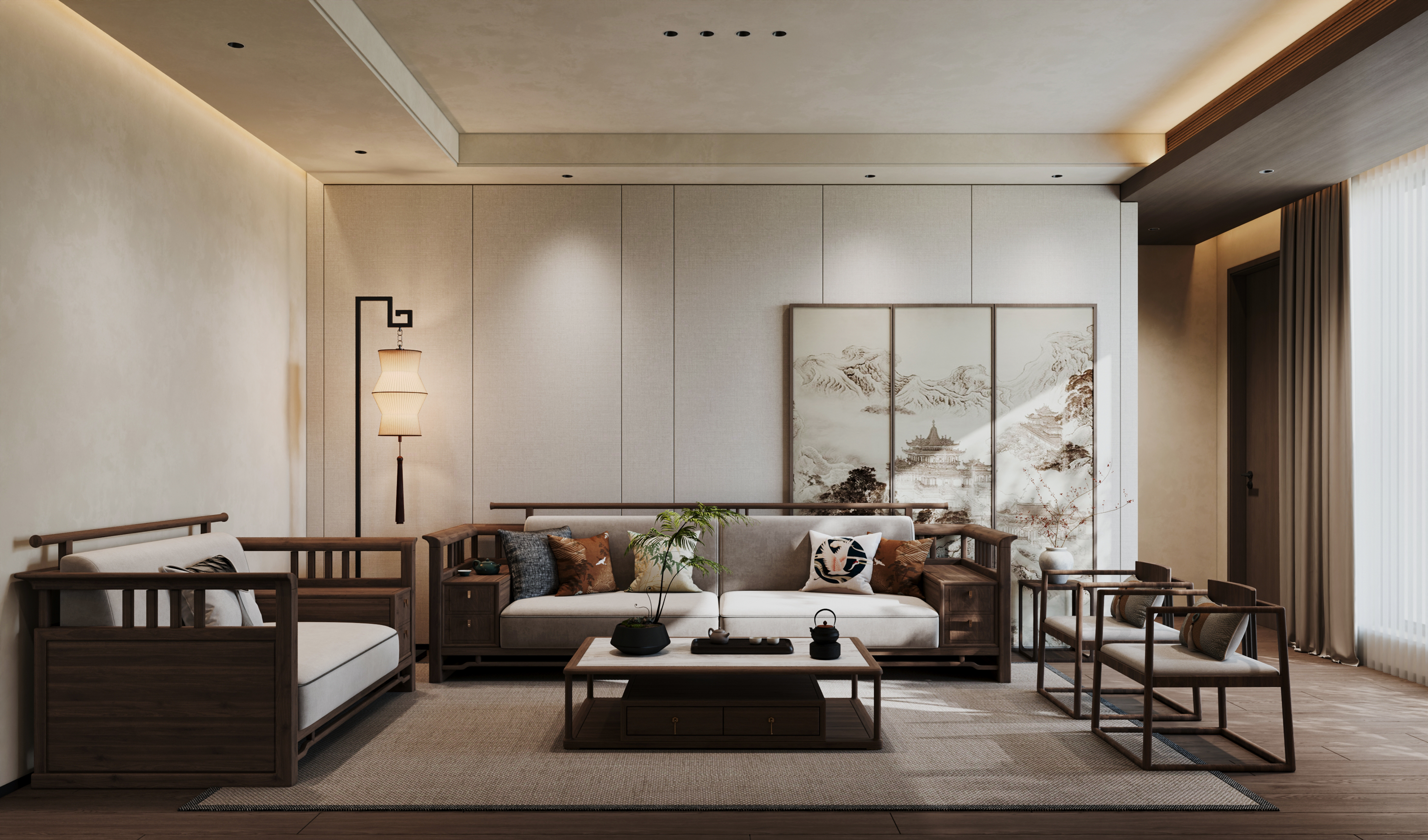 武汉 依山郡160㎡ 新中式效果图表现-1