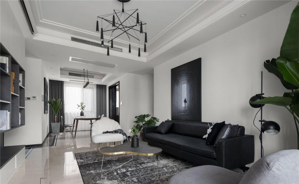 黑白基调的现代家居空间，书柜电视墙展现高雅品味-14