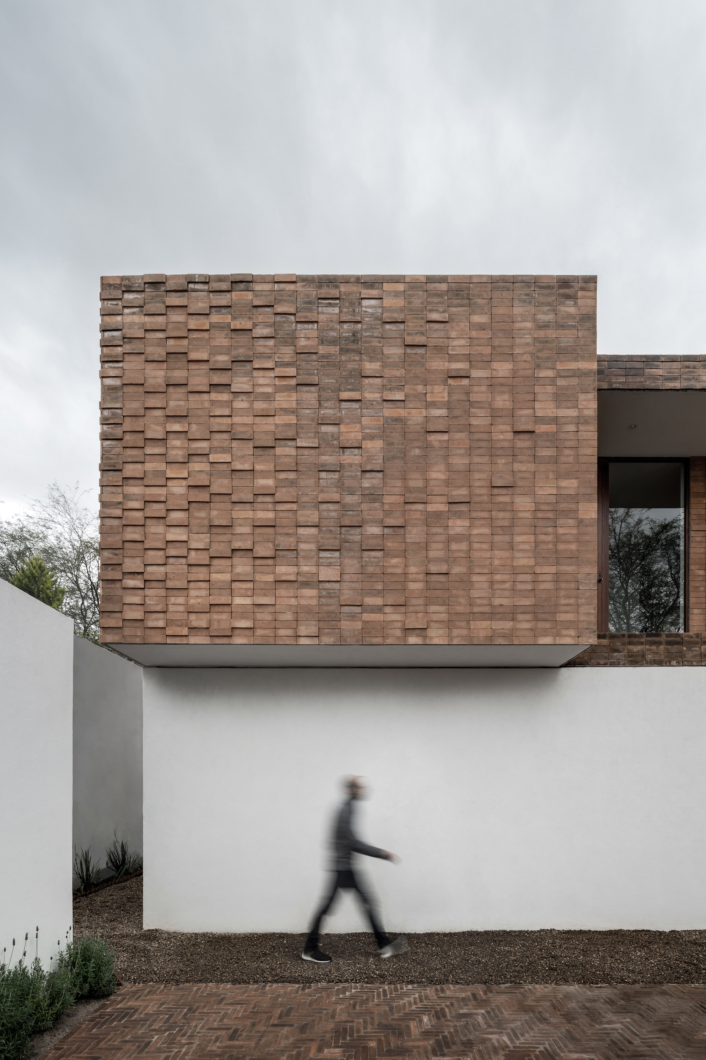 Clay brick and concrete Mexican house is set around a cactus tree-11
