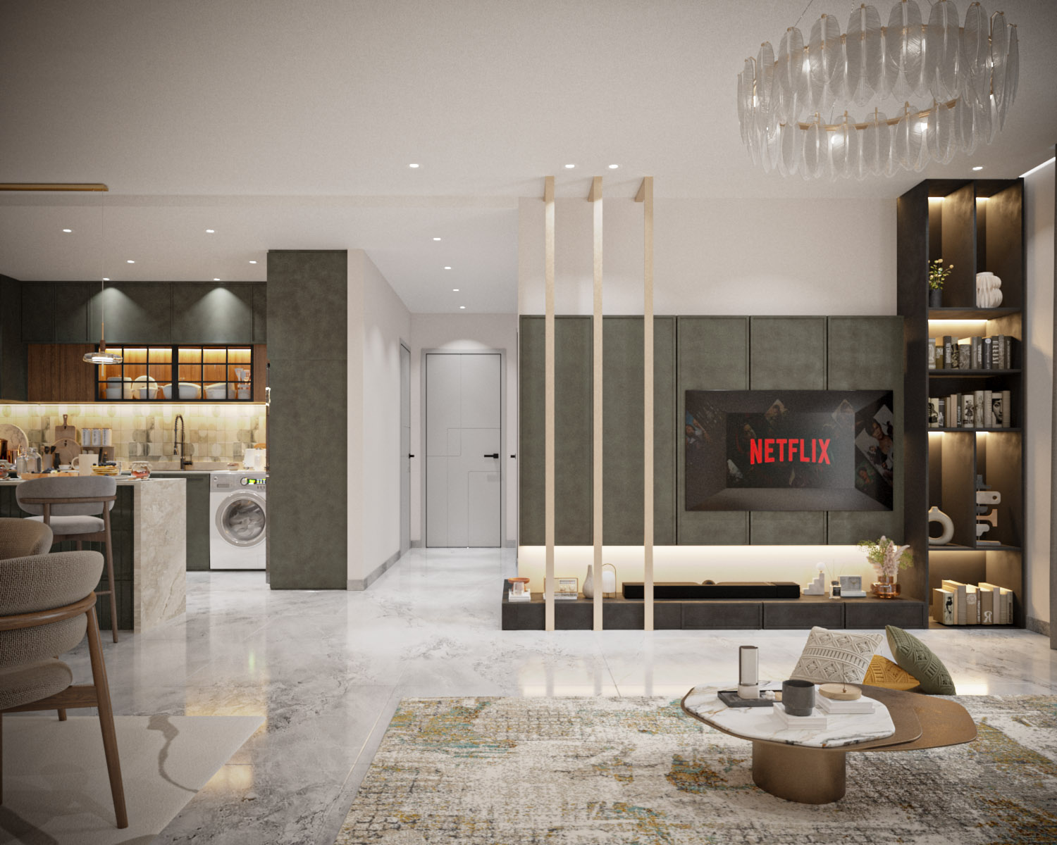 起居、厨房和用餐区丨OMNIA NASR AL SHAER-8