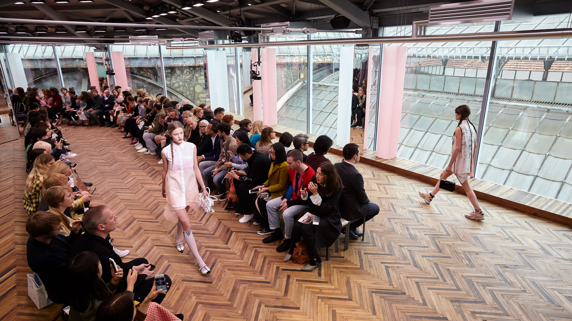 AMO uses mirrors and millennial pink to create a disorientating catwalk for Prada's debut Resort show-0