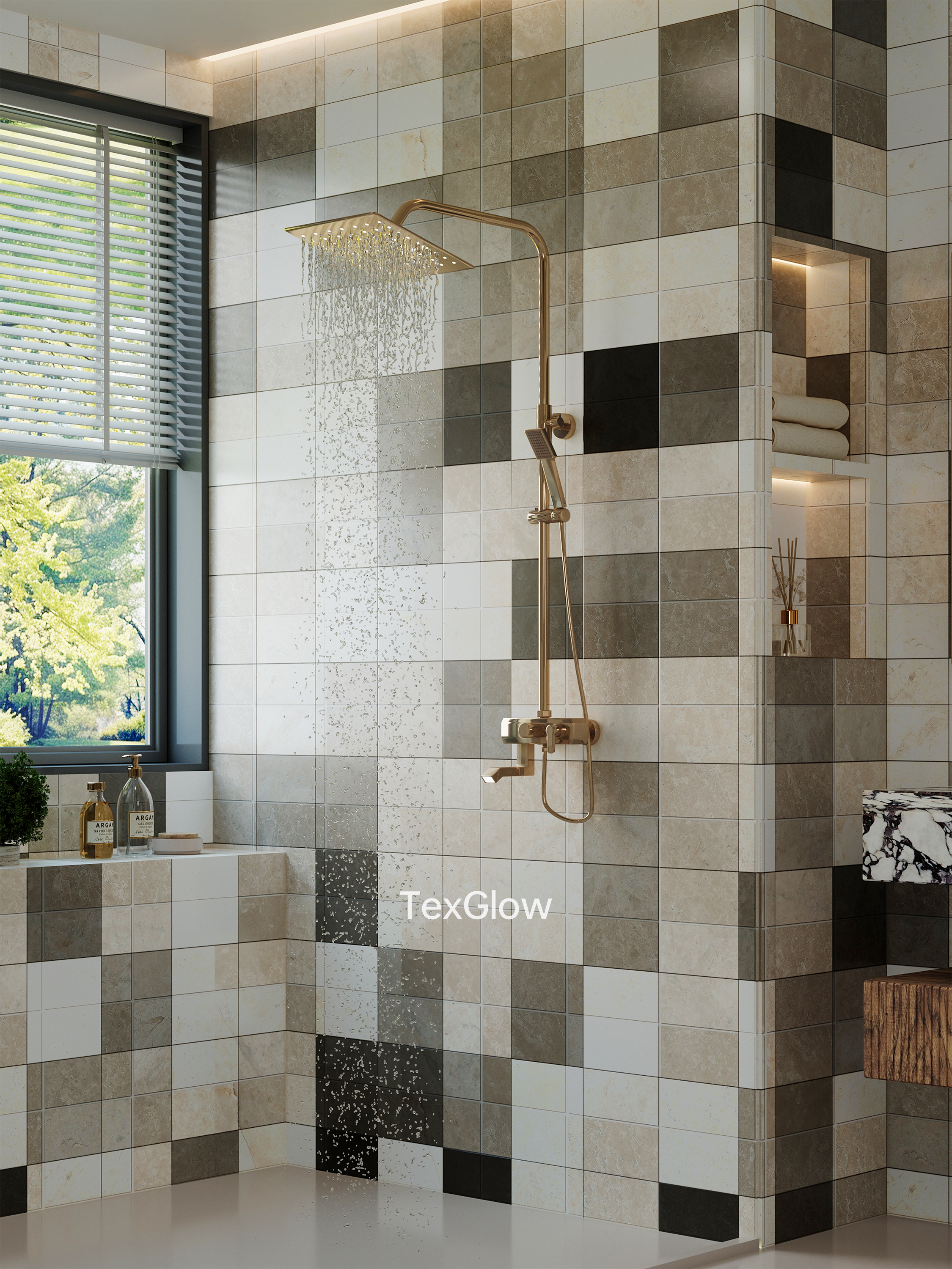 黑白键及墨绿卫浴空间瓷砖搭配项目-0