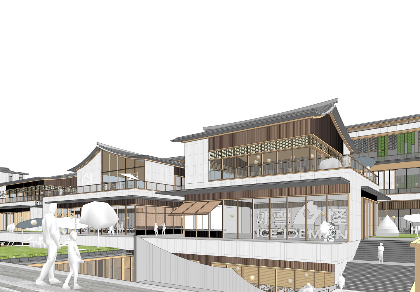 嘉兴南湖三塔里新中式商业街SU模型-7