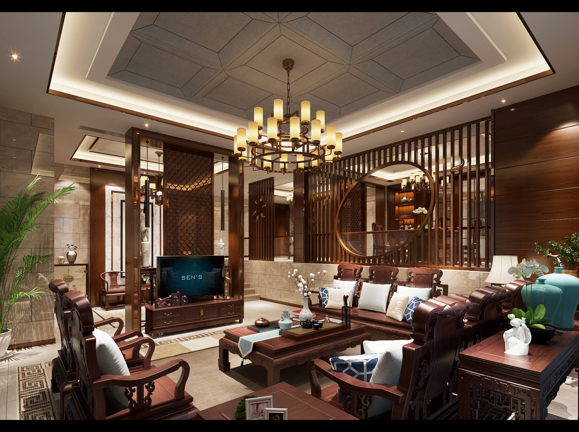 新中式 中式古典 奢华家装别墅样板房-12-13