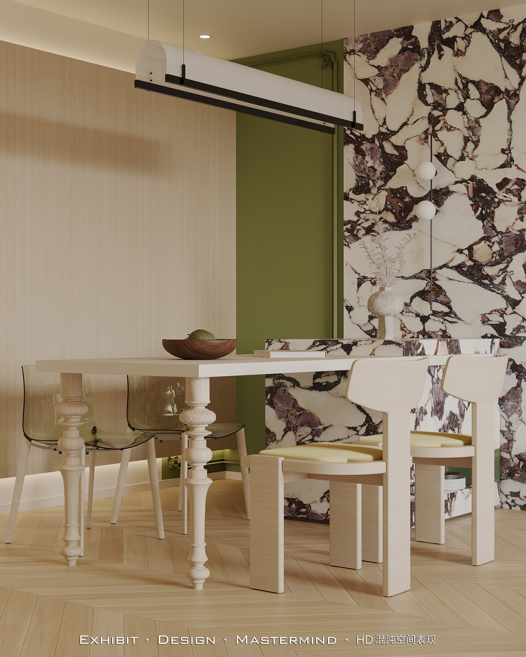 新作首发 现代极简奶油风客餐厅×混沌空间视觉表现-4