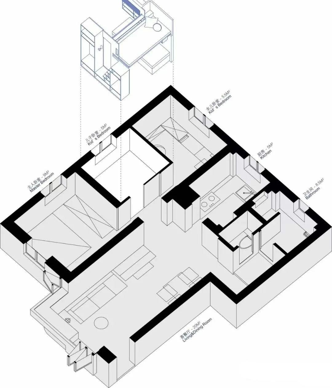 深圳55㎡小户型造出3间房丨中国深圳丨Atelier-44