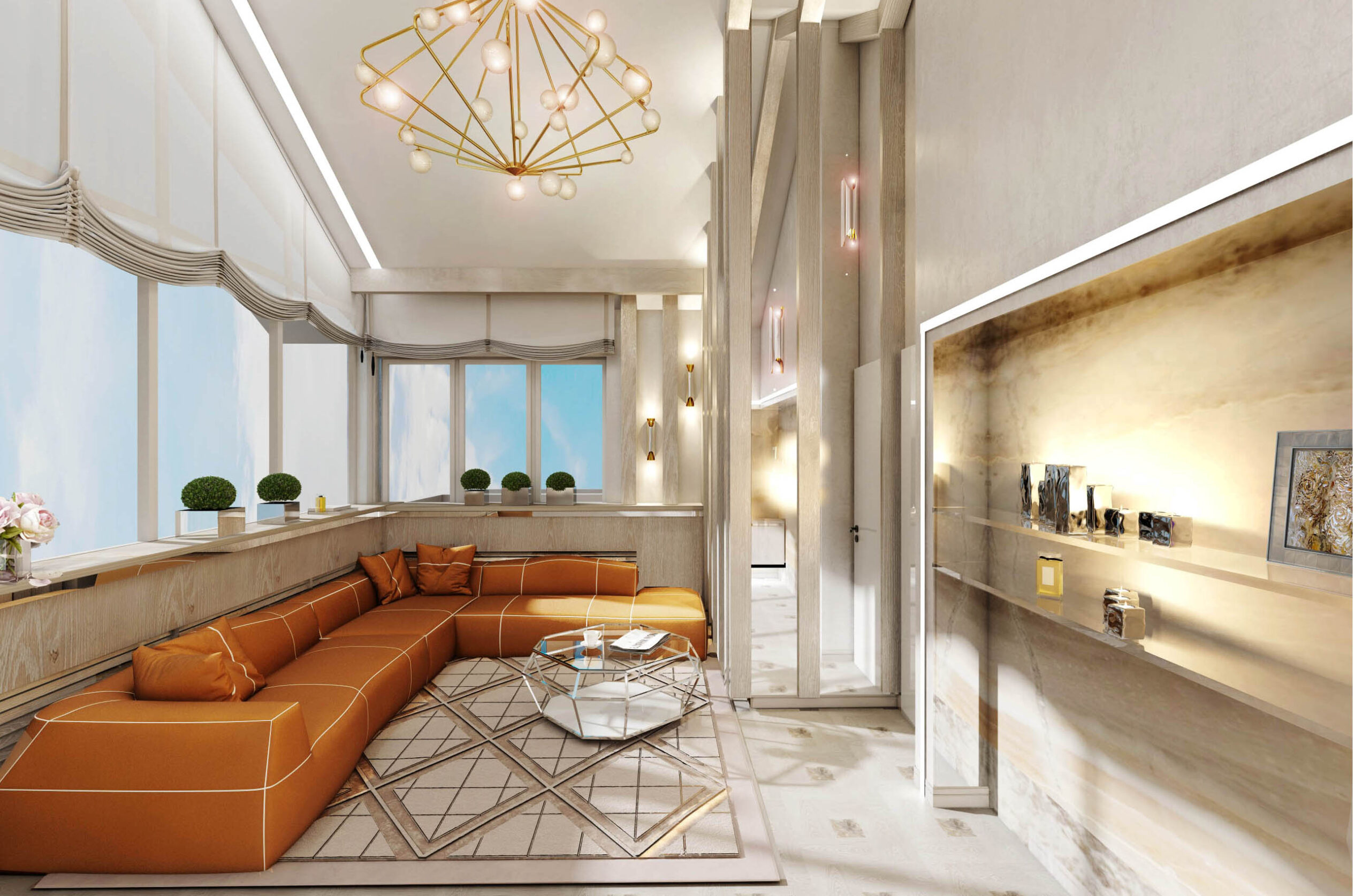 Бежевая гостиная 26м²（26平方米米色客厅）丨бюро ARXY-12