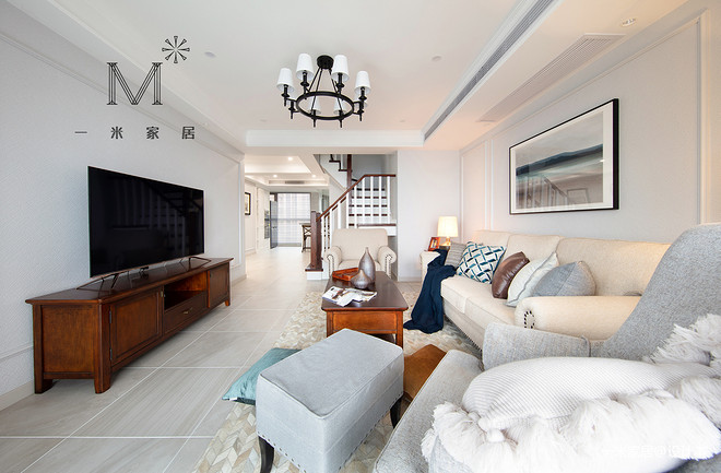 【一米家居】海汐 200㎡现代美式复式装修案例-13