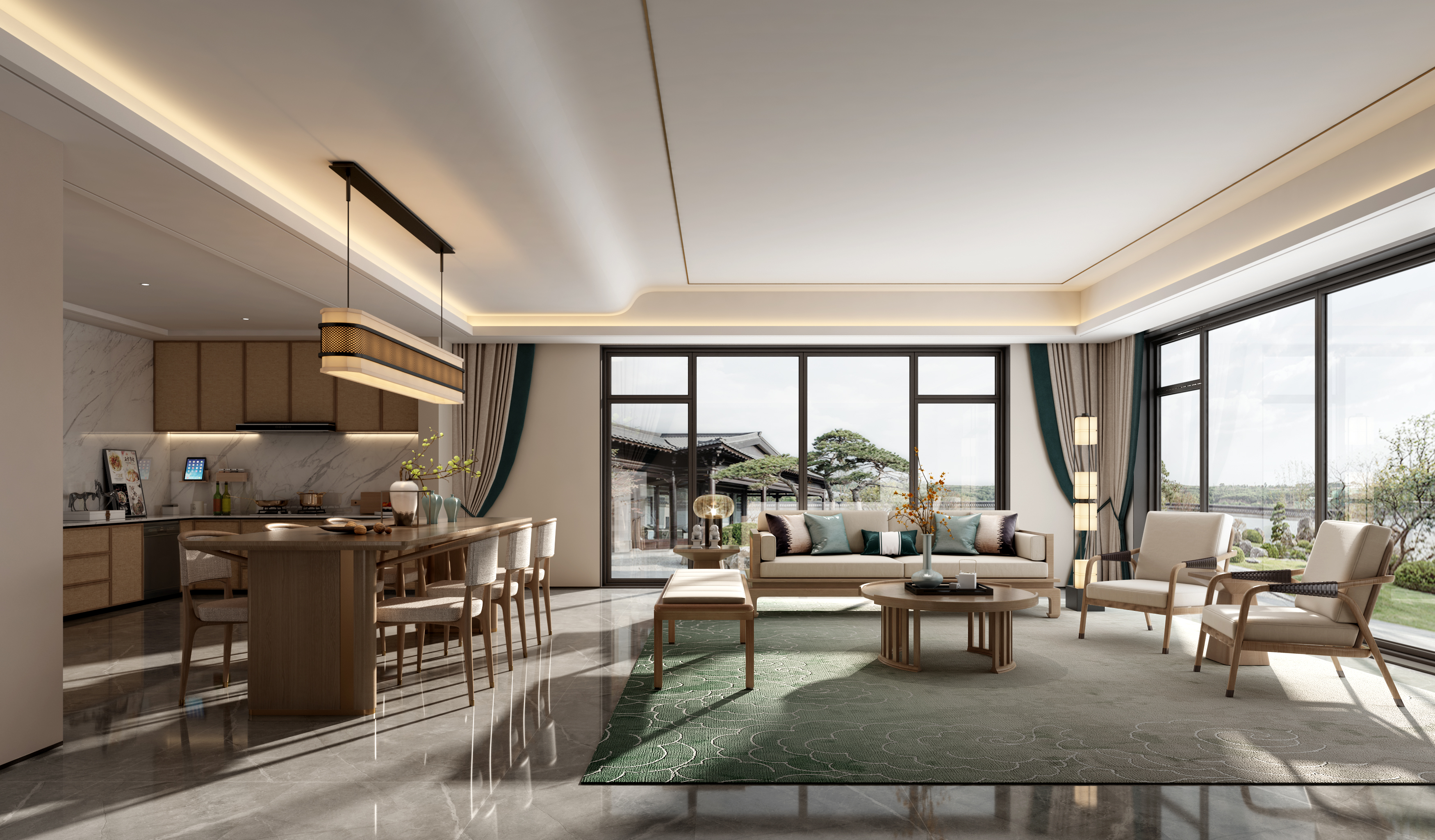 现代新中轻奢宋氏风客厅效果图表现-1