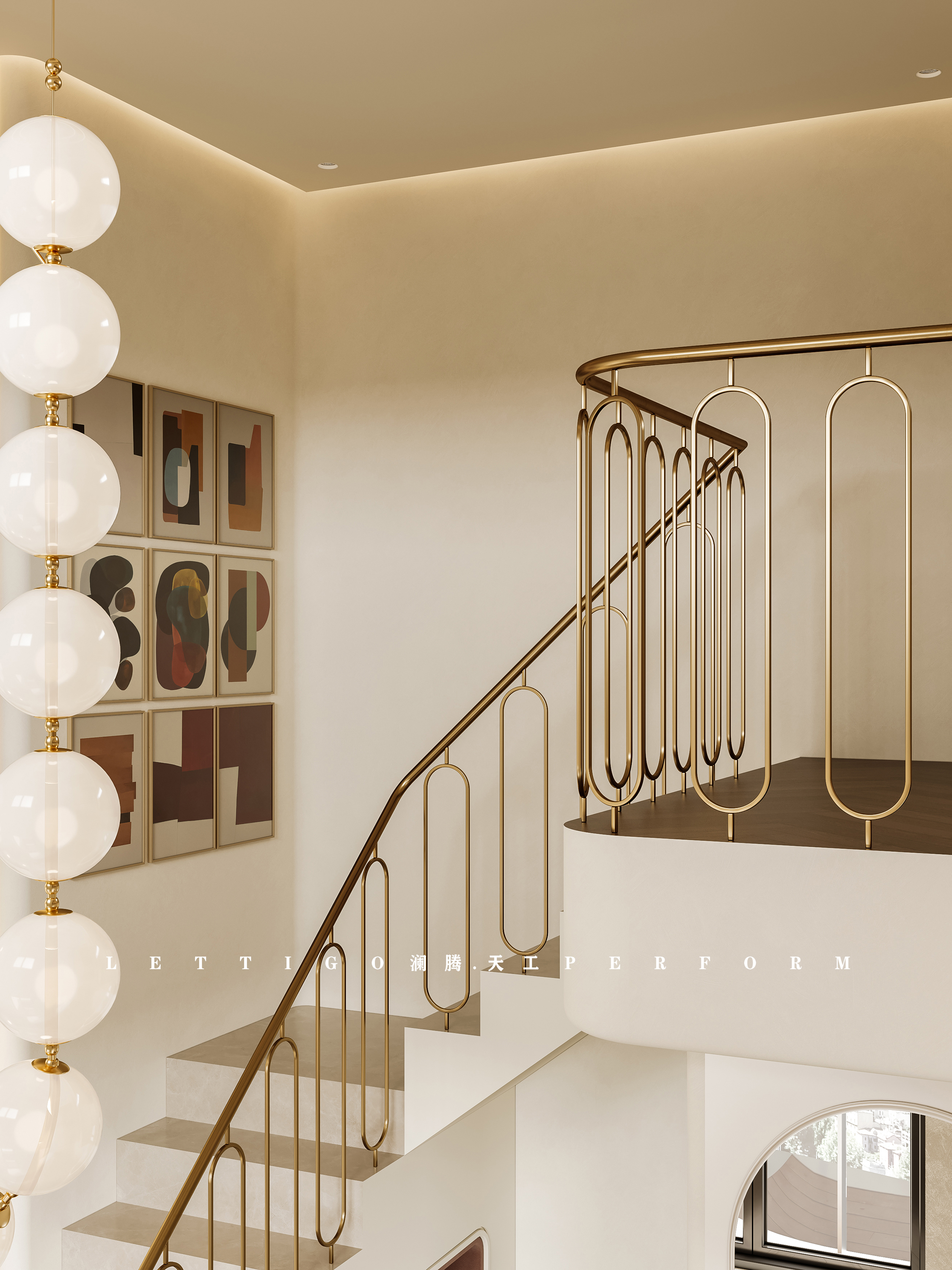 现代奶油法式复式住宅，温柔奶调+复古撞色，精致优雅-12