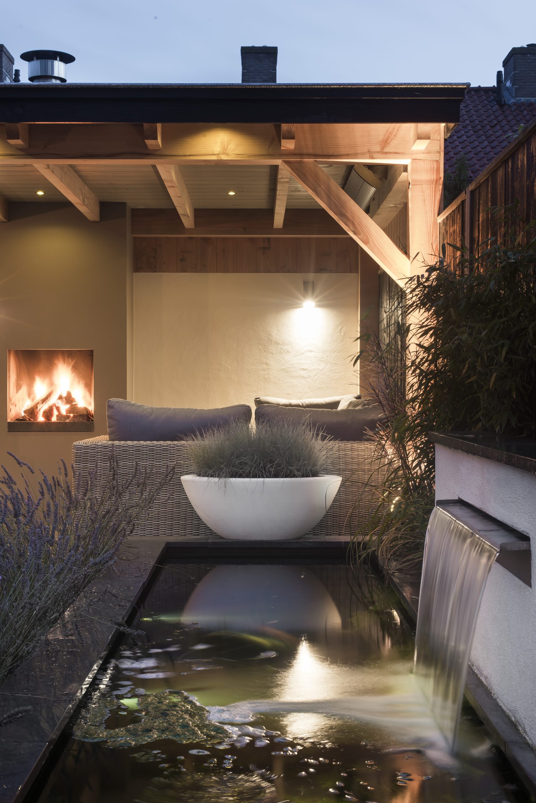 Landscaping with pond and veranda-5