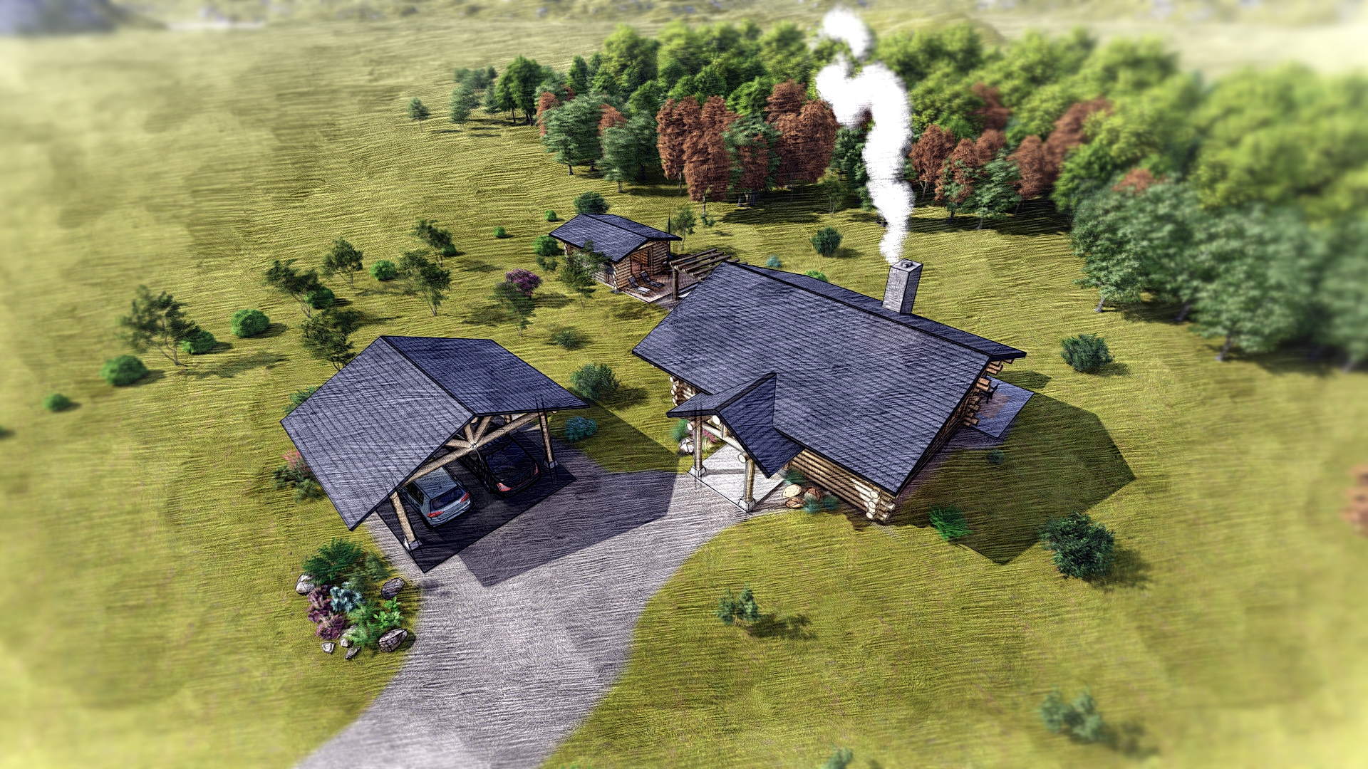 log house with log garage and log sauna SPA-0