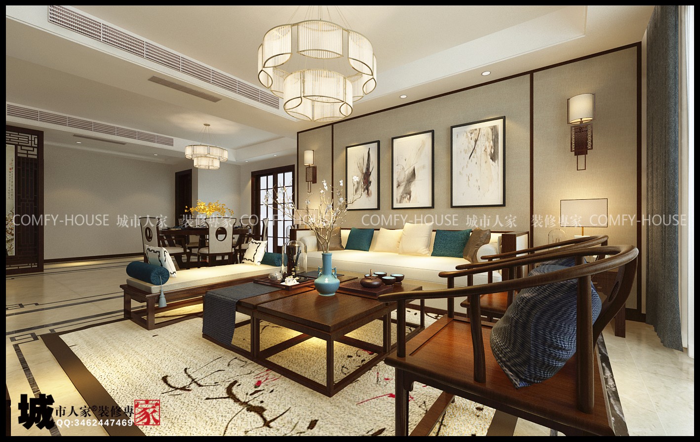 龙泉壹号170平四室两厅新中式风格设计-13