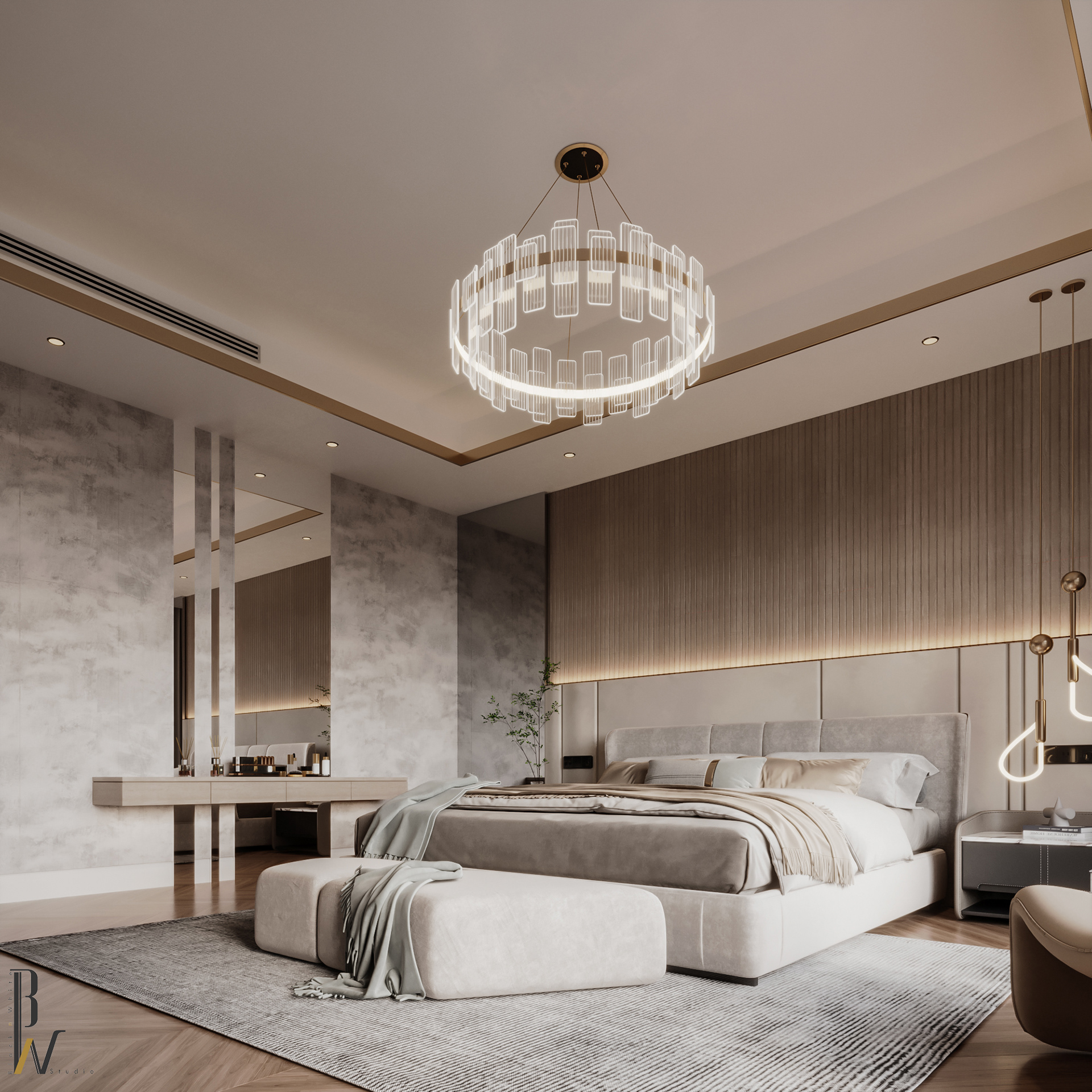 现代主卧室丨阿联酋丨Black N White-24