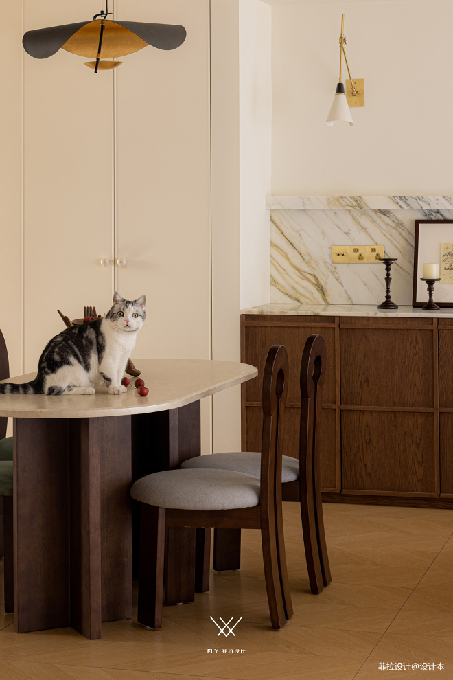 装修还得看90后：两人一猫住100㎡，开放布局的奶油中古家-46