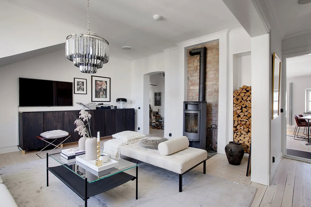 瑞典优雅公寓设计，浪漫倾斜屋顶与现代装饰的完美融合-3